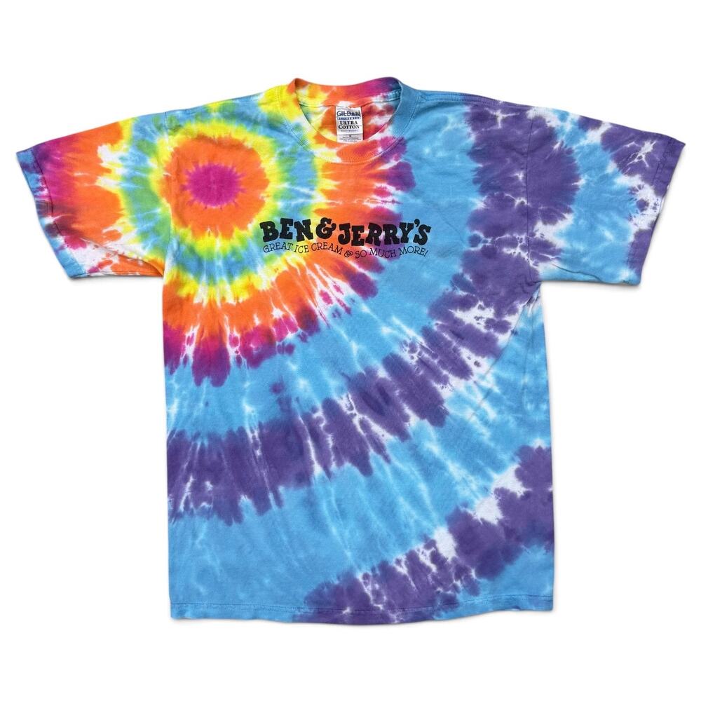 Vintage Y2K Ben & Jerry’s Rainbow Tie Dye T Shirt Ice Cream Snack Food Tee M